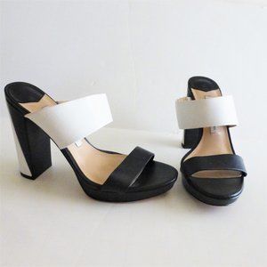 Diane Von Furstenberg 6.5 Black and White High Heel Sandals Chunky Heel EU 36.5